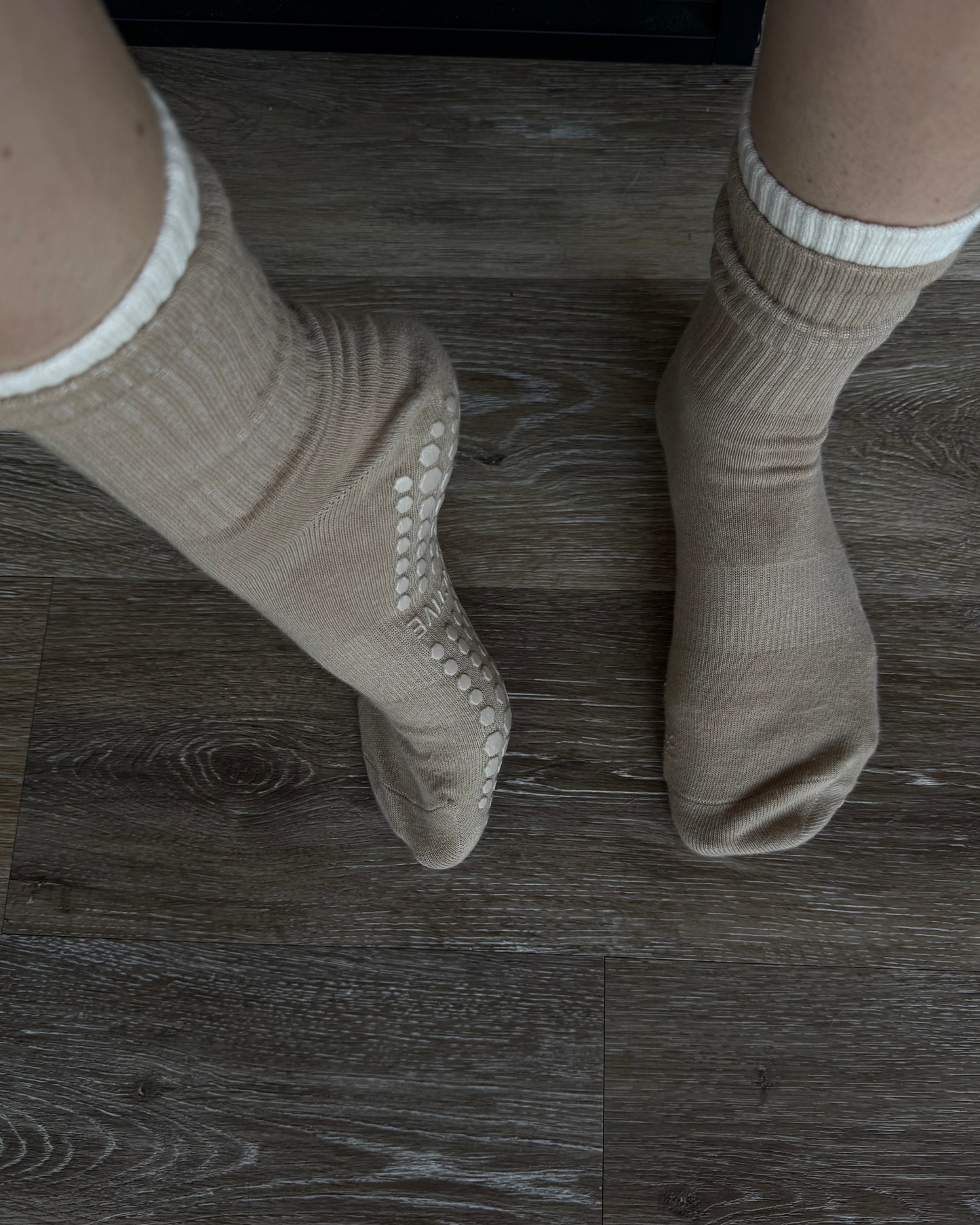 Beige Double Layered Crew Socks