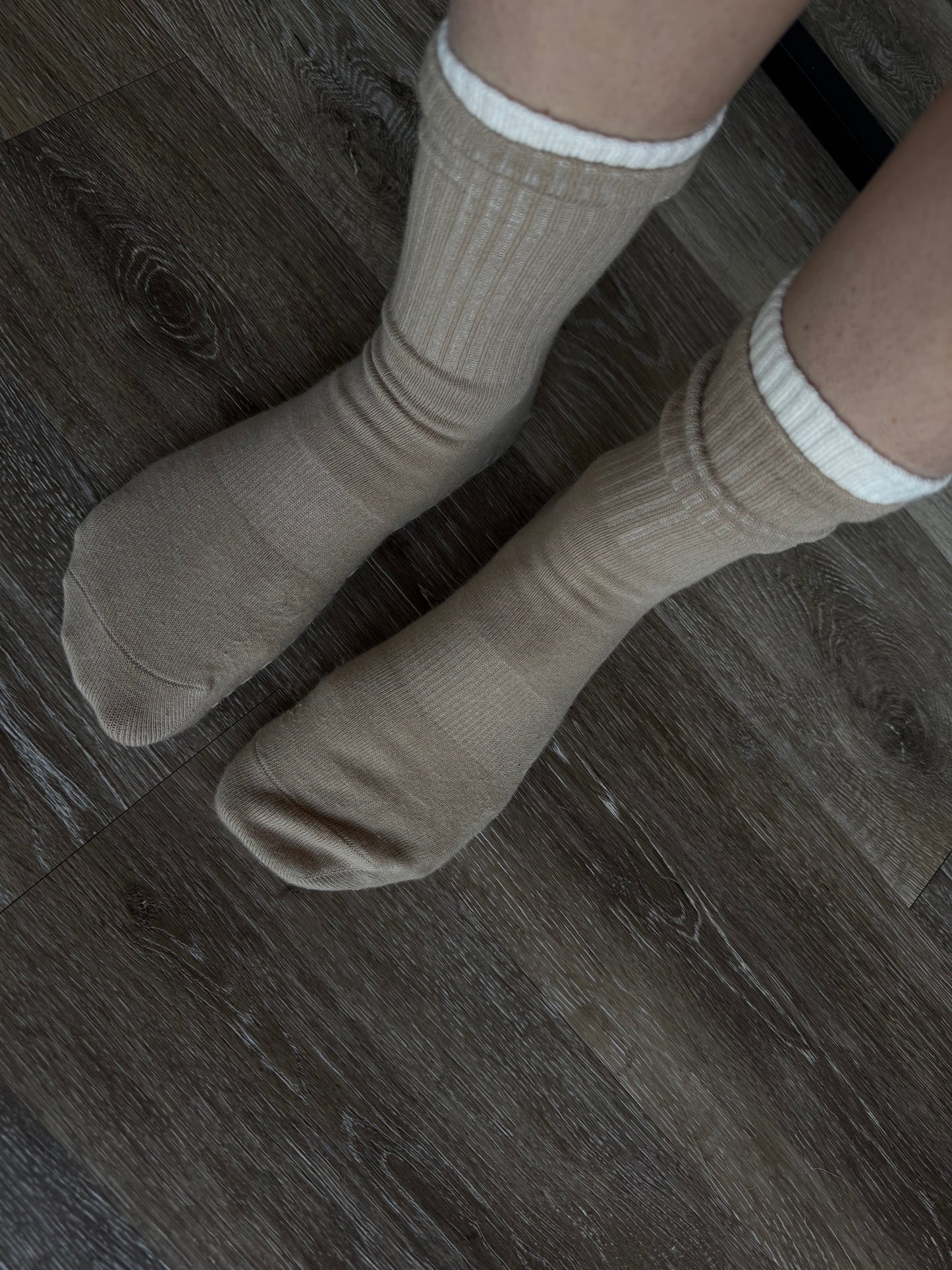 Beige Double Layered Crew Socks