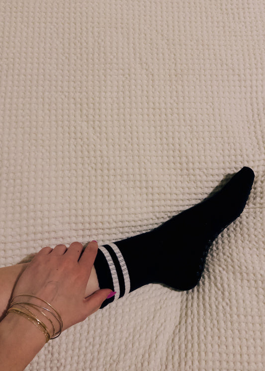 Black Retro Stripe Crew Socks
